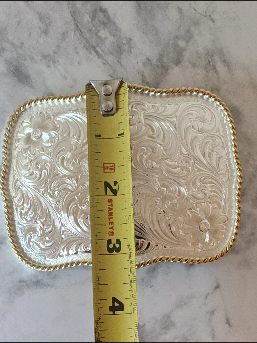 Montana Silversmiths Western Floral Engraved Belt Buckle Silver Gold Trim